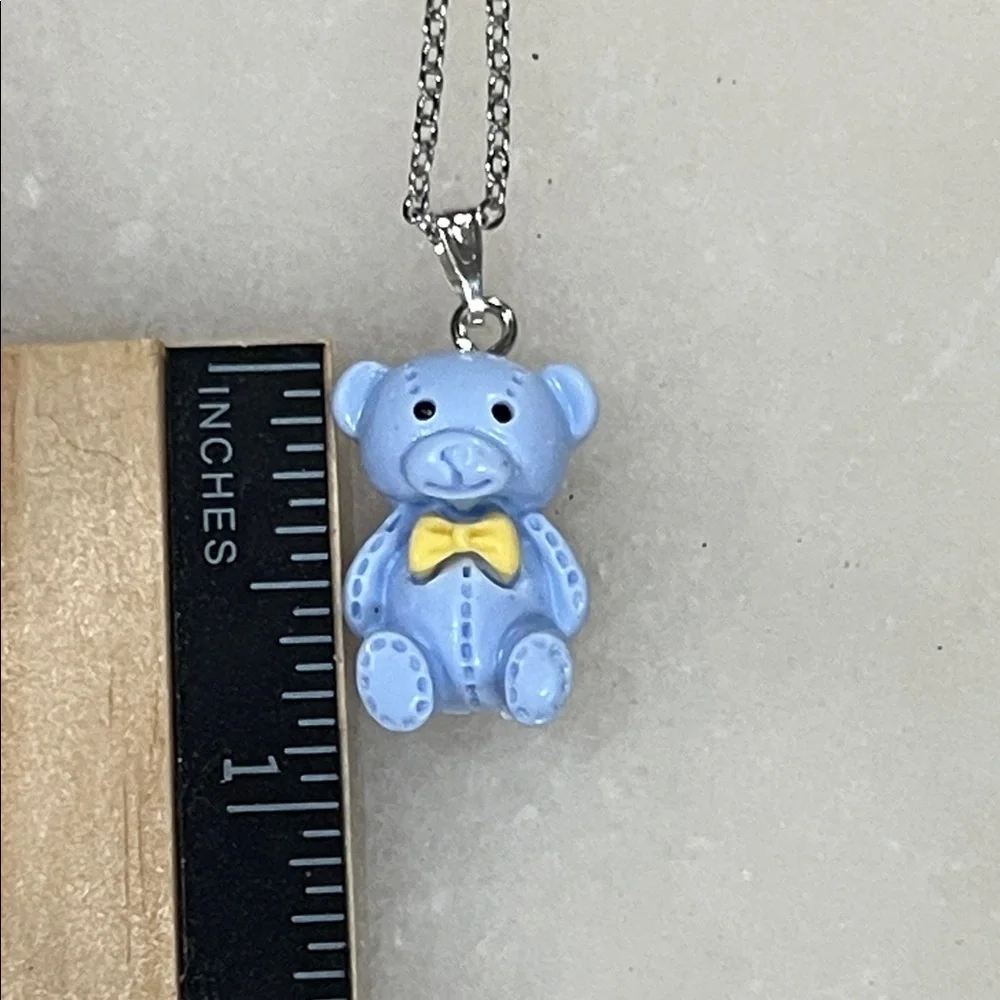 It’s A Boy Blue Teddy Bear Necklace with Yellow Bow